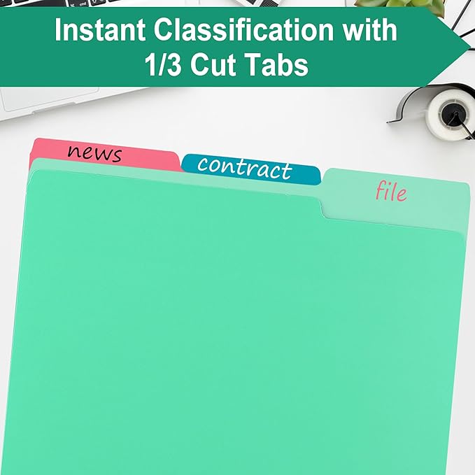 Light Green File Folders,18 Pack Colored File Folder,1/3 Cut Tab,Letter Size,Filing Folder for Office School Business.