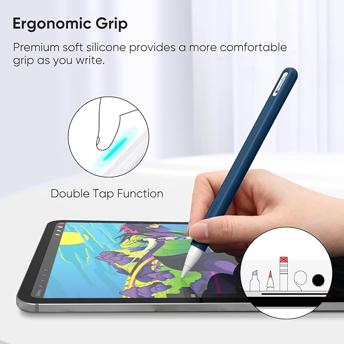 Fintie Silicone Sleeve for Apple Pencil Pro & Apple Pencil 2nd Generation, Light Pen Skin Case Cover Soft Protective Grip Holder with 2 Nib Covers Accessories, Cyan Blue