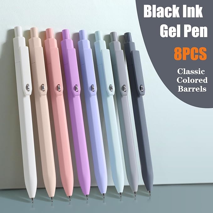 Gel Pens, 8 Pcs 0.5mm Quick Dry Black Ink Pens Fine Point Journal Pens Smooth Writing Pens, Cute Office School Supplies Gifts for Women Nurses