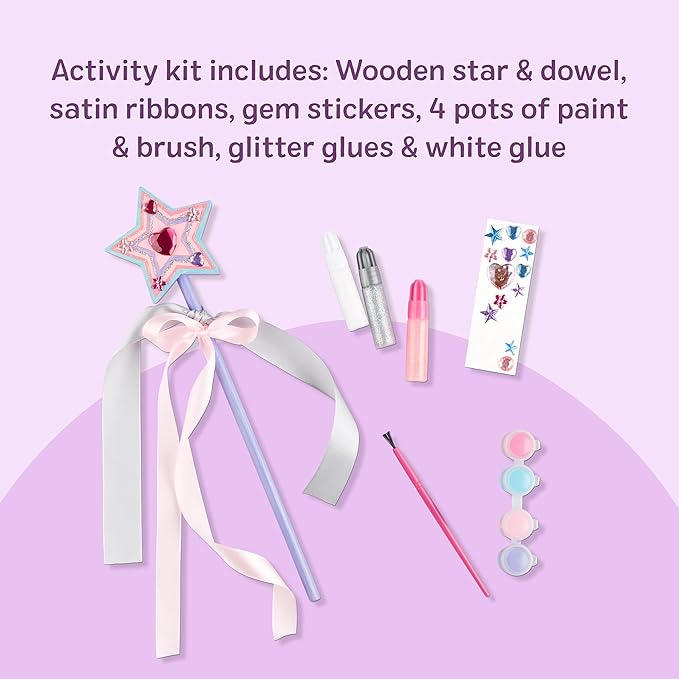 Melissa & Doug Created by Me! Wooden Princess Wand, Arts & Crafts Kit with Paint, Glitter Stickers, Ribbons & More, Princess Toys for Kids 4+