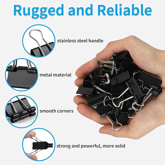 180 Pcs Large Binder Clips, 1.26 in/32mm Clips Office Supplies, Paper Clamps, Binder Paper Clips for Office Supplies Home School Food DIY, Black