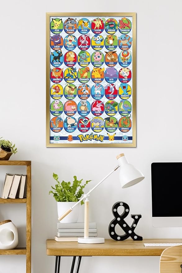 Pokémon: All-Time Favorites - Grid Wall Poster, 34L" x 22.4W", Gold Framed Version