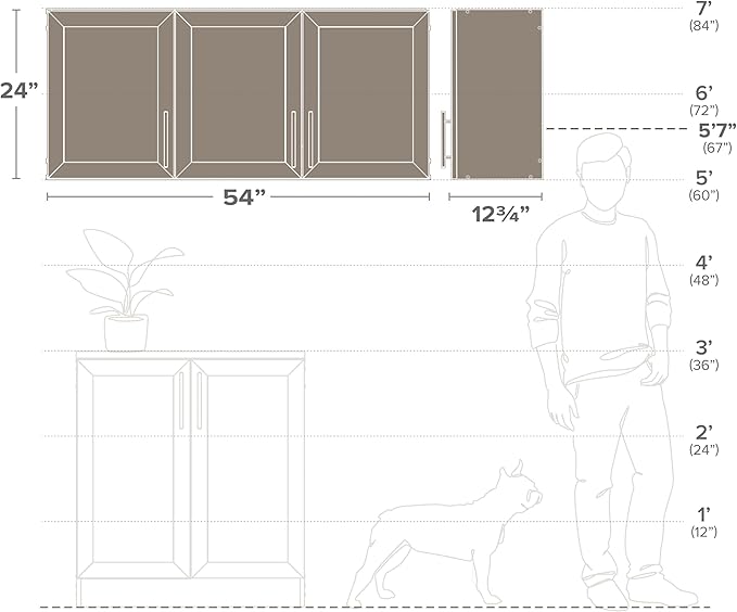 Prepac Elite 54" W Wall Cabinet with Panel Doors, White Storage Cabinet, Bathroom Cabinet, Pantry with 1 Adjustable Shelf 12.75" D x 54" W x 24" H, WSUR-1004-1