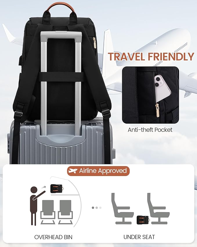 LOVEVOOK Laptop Backpack Purse for Women Vintage Travel Computer Backpack Fashion 17 Inch Airline Approved Carry on Backpack Large Teacher Nurse Bag for Work Business College, Black