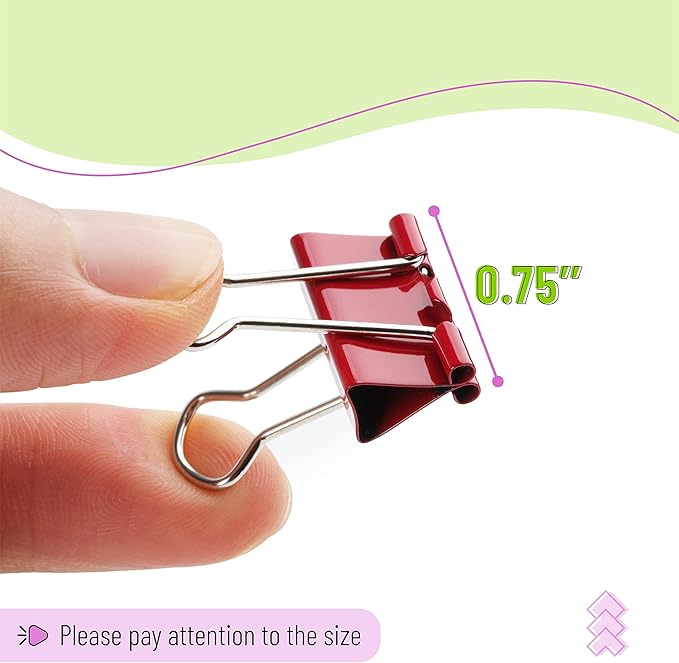 Mr. Pen- Binder Clips, 100 pcs, 0.75", Small Size, Colored Binder Paper Clips, Bulk Paper Clamps for Office Supplies, Home, School, Business, Document Organizing
