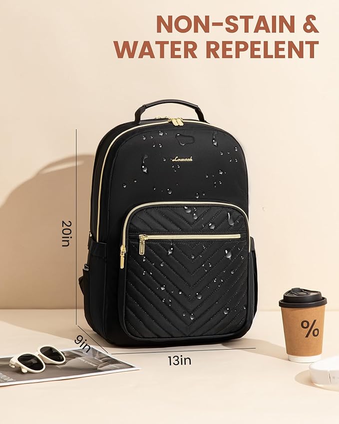 LOVEVOOK Laptop Backpack for Women with Giant Tumbler Holder 18.4 inch,Designer Travel Backpack Laptop Bag College Backpack,Quilted Work Nurse Teacher Backpack Purse Computer Bag Casual Daypack, Black