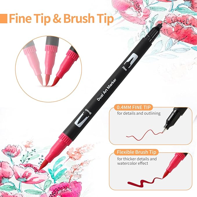 Art Markers Brush Pen, Markers for Adult Coloring Books No Bleeding,32 Colored Pens Fine Point Highlighter Pen & Brush for Adult Coloring Journaling Note Taking Planner