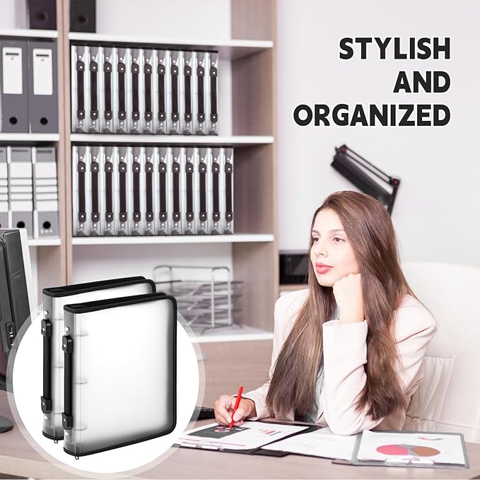 Teling 8 Pcs Plastic Zipper Binders with 3 Ring Zipper Binder, Refillable File Organizer Planner for Projects, Assignments, Memos, School Work (2 Inch,White)
