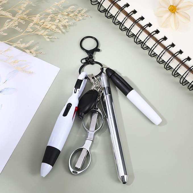 6 Pcs Nurse Pens for Badge Set,Nurse Badge Accessories with Reel Pen,Nursing Accessories Healthcare with Pens,Highlighter and Permanent Marker Pen and Led Keychain Foldable Scissors(Silver)