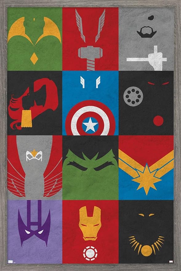 Trends International Marvel Comics - Avengers - Minimalist Grid Wall Poster, 14.725" x 22.375", Barnwood Framed Version