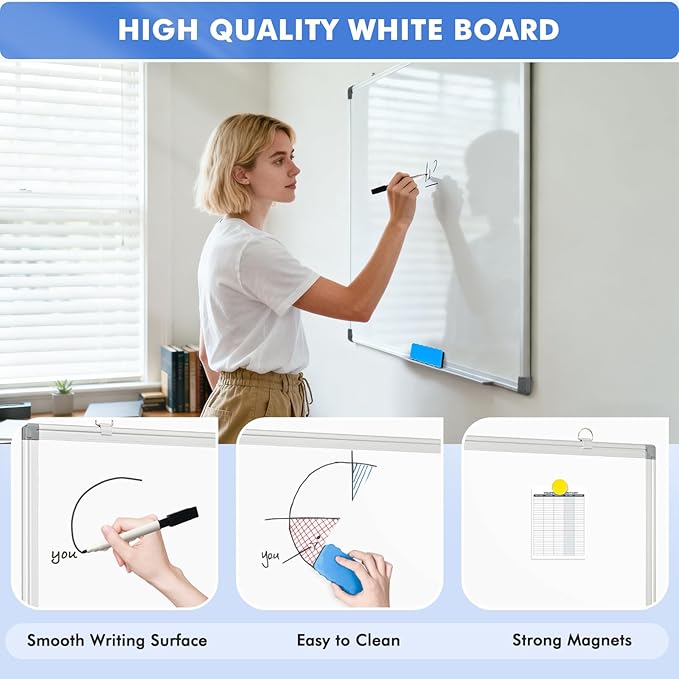 WALGLASS 2 Pack Large Whiteboard, 48" x 36" Double-Sided Large Dry Erase White Board for Wall, Hanging Whiteboard with Silver Aluminium Frame for Home, School, Office, Kitchen