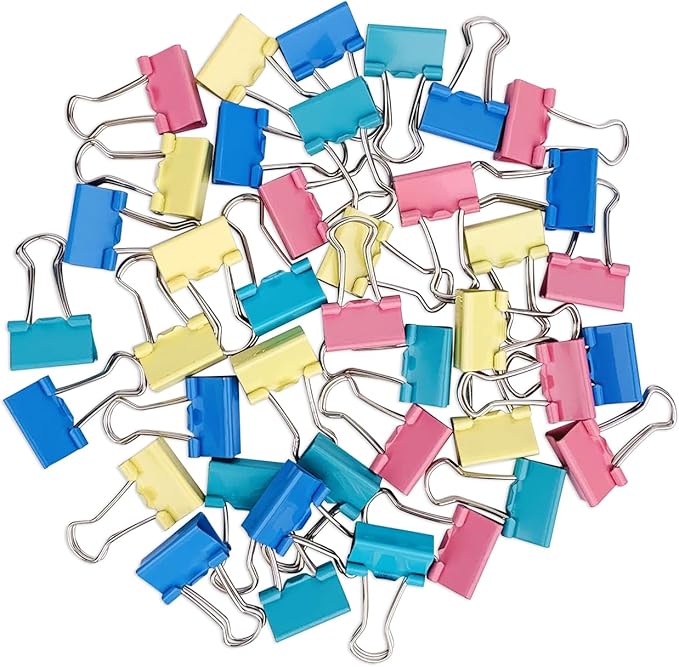 40-Pack Mini Binder Clips in 4 Colors (Blue, Yellow, Red, Green), 15mm/0.6-Inch Small Paper Clips for Home, School, Office and Business