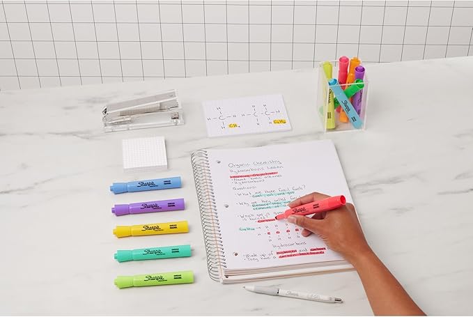 Sharpie Tank Highlighters, Chisel Tip, Assorted Fluorescent, Six Assorted Colors, 12 Count - Back to School, Office, Teacher Supplies