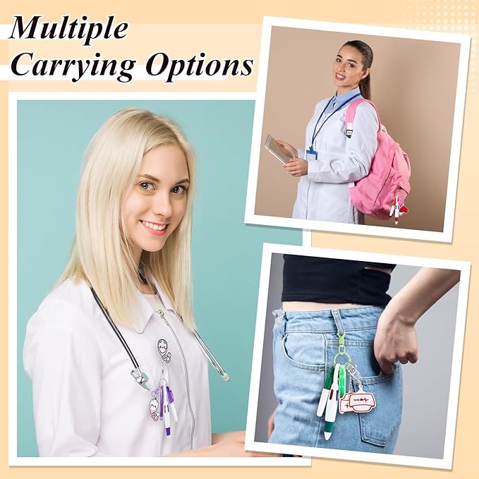Henoyso 36 Pcs Nurse Badge Reel Pens Mini Highlighter Pens Bulk Nursing Week Appreciation Gifts Badge Accessories Retractable for Cna Medical Assistant Christmas Women (Stylish)