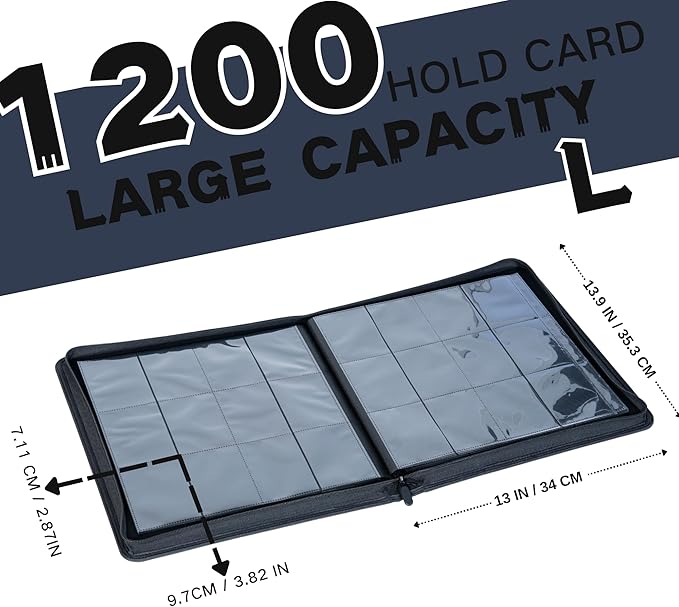 1200+ Pockets Trading Card Binder, 12-Pocket Card Ablum Compatible with lorcana,MTG,Sports Cards & Other Standard Size Trading Card (NAVY BLUE)