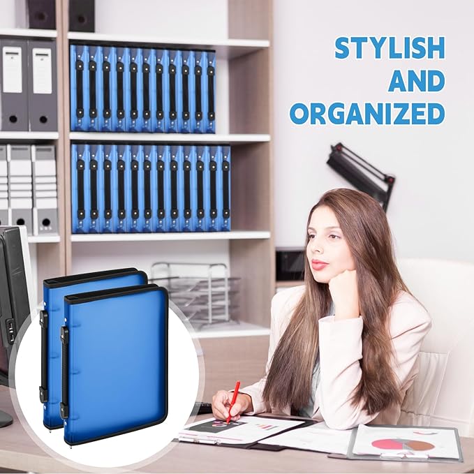 Teling 8 Pcs Plastic Zipper Binders with 3 Ring Zipper Binder, Refillable File Organizer Planner for Projects, Assignments, Memos, School Work (1 Inch,Blue)