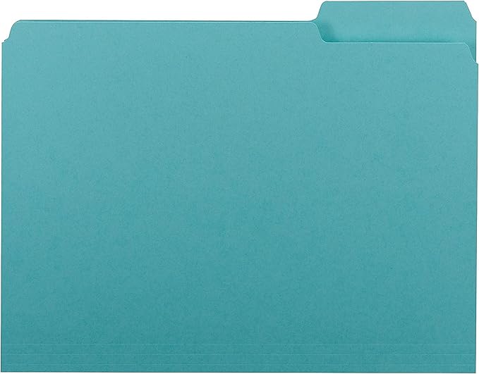 Smead Interior File Folder, 1/3-Cut Tab, Letter Size, Aqua, 100 per Box, Expandable File Folders for Filing Cabinet