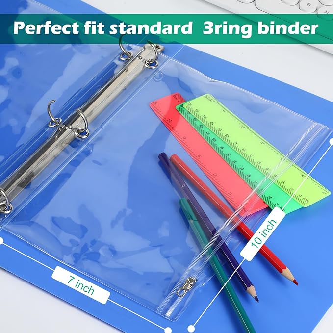 Lincia 20 Pack Clear Pencil Pouch for 3 Ring Binder Zippered 3 Ring Binder Pocket Inserts Bag Pencil Case 10 x 7'' Visible Cash Envelope with Re-enforced Grommet for College Office