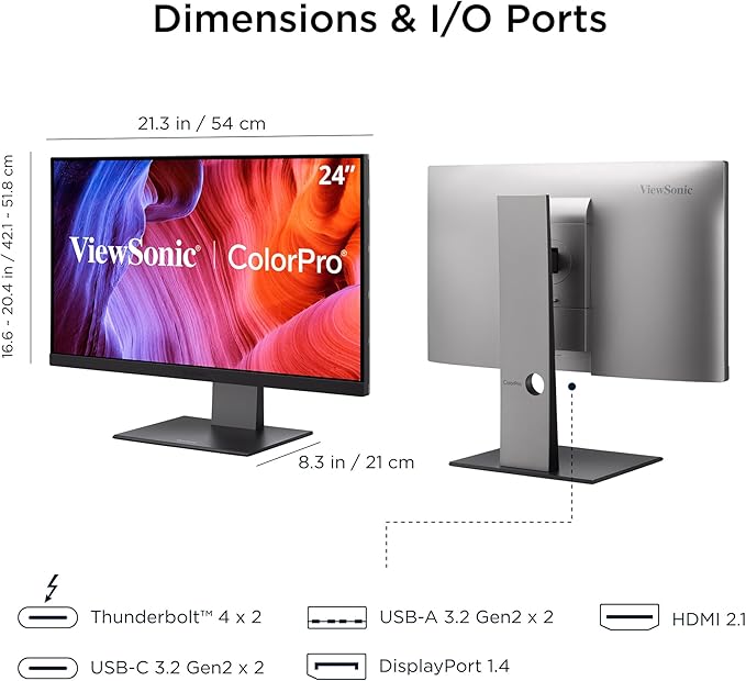 ViewSonic VP2488-4K 24 Inch 4K Mac-Ready Monitor with 100% sRGB, 98% DCI-P3, Pantone Validated, Advanced Ergonomics, Thunderbolt 4, USB Hub, HDMI, and DP for Home and Office