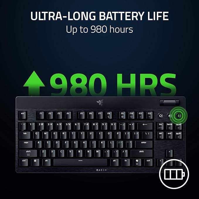 Razer BlackWidow V4 Low Profile TKL HyperSpeed Wireless Gaming Keyboard: Yellow Mechanical Switches - 2.4GHz Wireless & Bluetooth - Multi-Function Roller - 3 Control Buttons - Long Battery Life