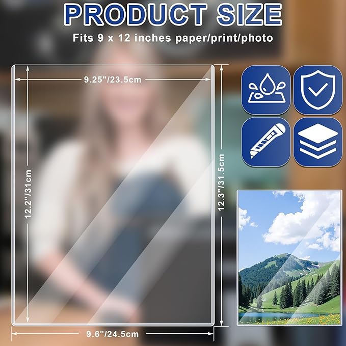 AKONEGE 10PCS 9" x 12" Rigid Print Protectors Clear Plastic Sheet Protectors, Heavy Duty Top Loading Document Holder, Menu Cover, Photo Poster Sleeves Hard Plastic Sleeves for Paper Art Prints