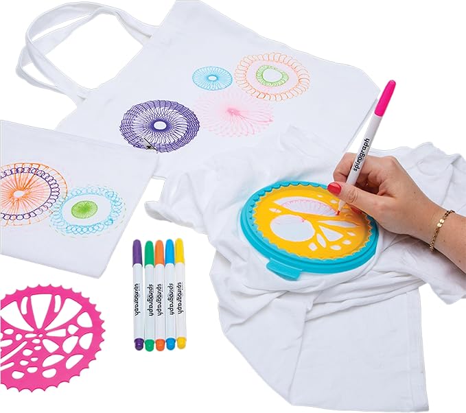 Spirograph Fabric Designer Spiral Art You Can Wear, Kids Toys, Drawing Kit, Classic Gear Design Kit, Fabric Pens, Ages 6+