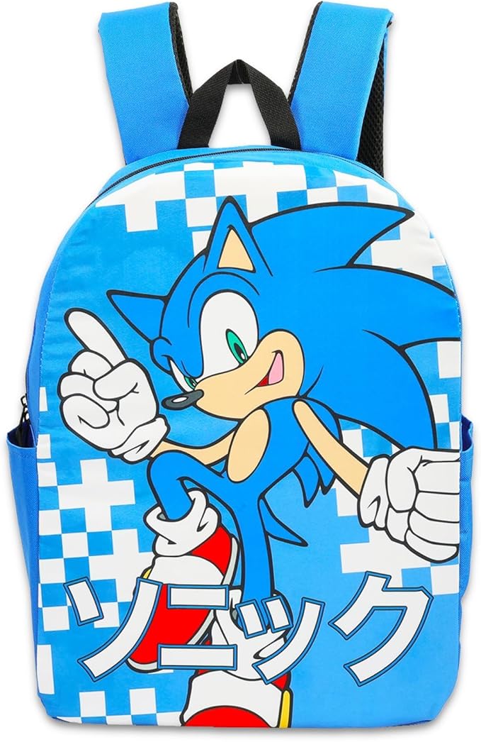 Sonic the Hedgehog Backpack with Lunch Box Set - Bundle with 16” School Bag, Lunch Tin with Puzzle, Water Bottle, Stickers, and More | Sonic Backpack and Lunchbox