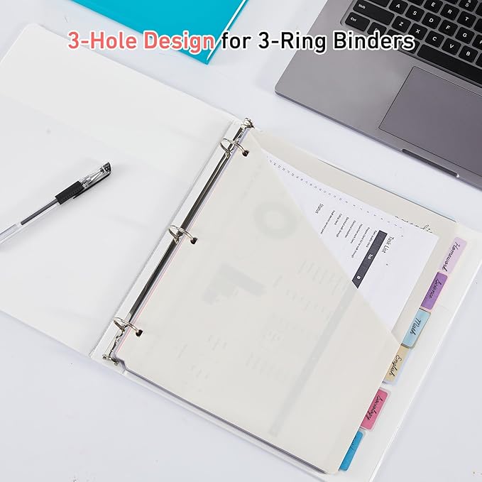 6-Tab Dividers for 3 Ring Binder, Binder Dividers Index with One Pockets, Letter Size 8.5 x 11'', Morandi Colors (1)
