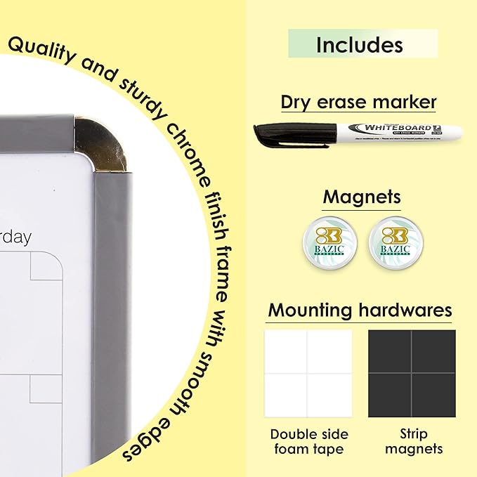 BAZIC Products Magnetic Dry Erase Board 11"x14" Whiteboard, Dry Erase Marker and Magnet, for Teacher Office Home, 2-Pack