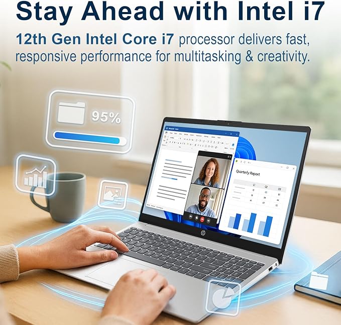 HP 15.6" FHD 1080p IPS Display Laptop | Intel i7-1255U 10-Core Processor | 16GB DDR4 RAM | 512GB PCIe SSD | Win 11 | WiFi 6 | 720P Camera with Privacy Camera Shutter | Thin Notebook for Work & Study