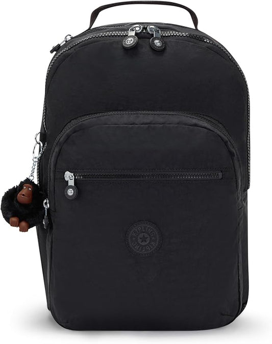 Kipling Women's Seoul 15" Laptop Backpack, Durable, Roomy with Padded Shoulder Straps, Built-In Protective Sleeve, Black Tonal Cu, 12.75''L x 17.25''H x 8''D