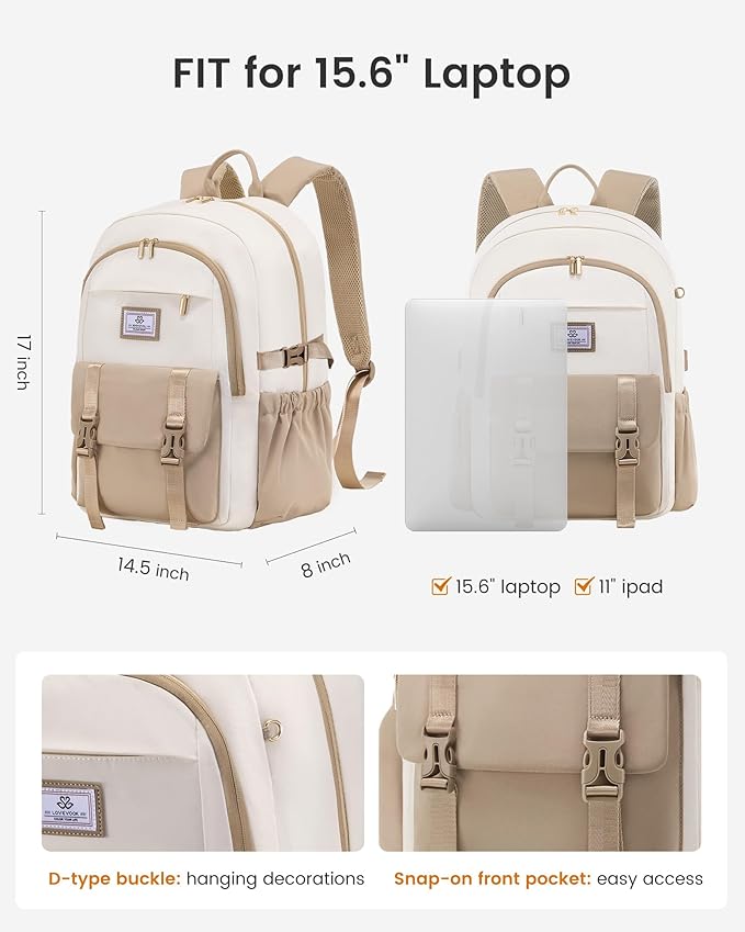 LOVEVOOK School Backpack for Girls Boys,Bookbag for Teen with Pouch Pocket for Large Capacity Cup, Waterproof School Bookbag, Preppy Backpack Travel Daypack with 15.6 inch Laptop Compartment
