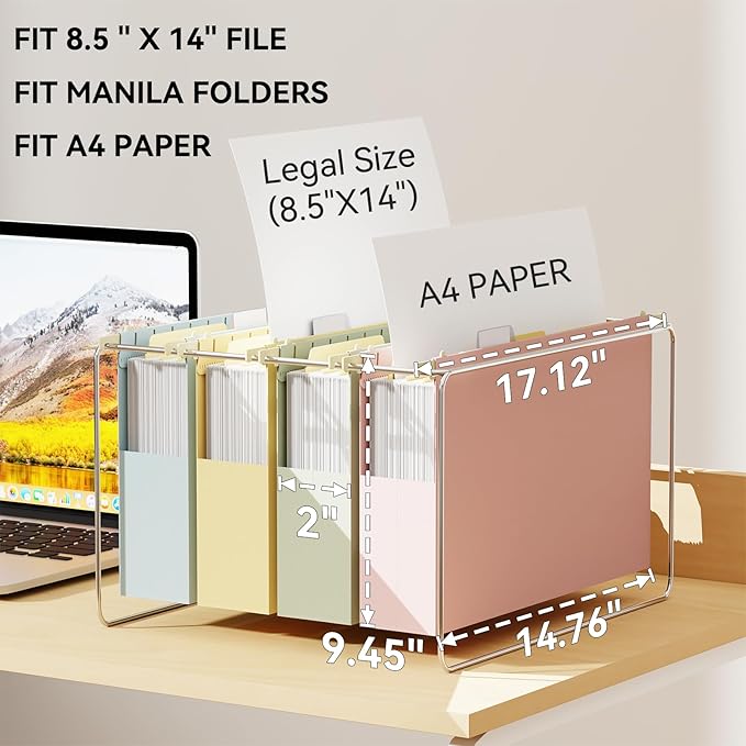 Ansook Legal Size Hanging File Folders Extra Capacity, Heavy Duty 2 Inch Expansion Plastic File Folders Hanging with Tabs,12 Pack Pastel File Cabinet Folders, Expandable Hanging File Folder Organizer