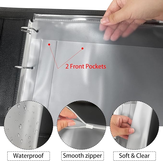 LLi Cufite 3 Rings Check Binder for End-Stub Deskbook Checks, Zipper Business Check Binder, 3 on a Page, Fit 3 & 9 Holes Check Faux Leather (9.5" x 12.6") (Black)