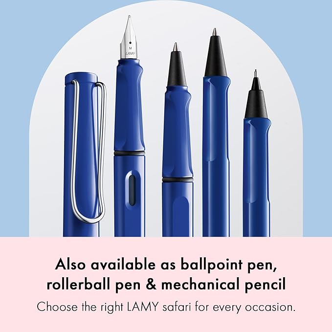 LAMY safari blue - Fountain Pen with ergonomic grip & polished steel nib in size B - ideal for any Writing & Calligraphy - including LAMY T 10 blue cartridge - Right-Handed