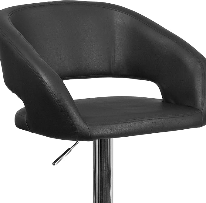 Flash Furniture Erik Comfortable & Stylish Contemporary Barstool with Rounded Mid-Back and Foot Rest, Adjustable Height - Black Vinyl with Chrome Base