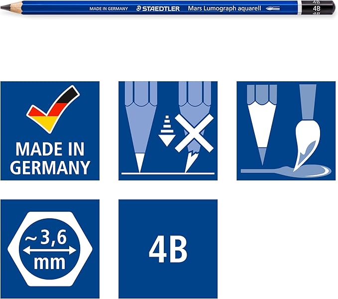 STAEDTLER Mars Lumograph Graphite Watercolor Pencils, Box of 12 4B Lead Pencils, 100A-4B