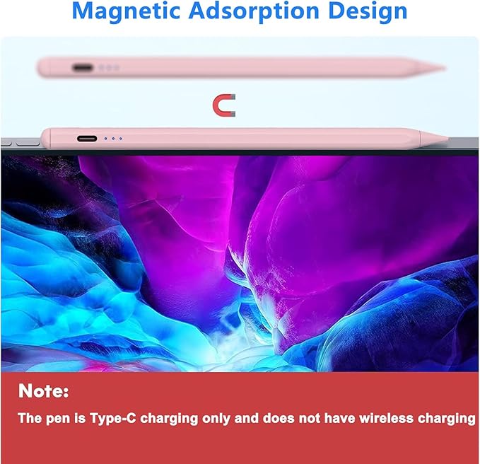 Stylus Pen for Apple iPad A16/11th 2025-2018 iPad Pencil A16/11/10/9/8/7/6,Air 11"/13" M3/M2/5th-3rd,Pro 13"/12.9"/11"/M5/M4,Mini A17 Pro/6/5th Stylus Palm Rejection Tilt Sensitivity Fast Charge-Pink
