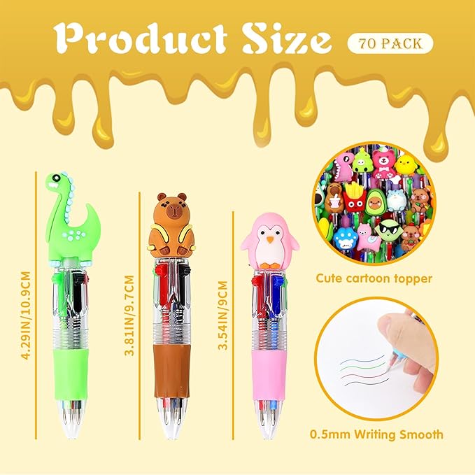 70 Pack Mini Multicolor Pens in One 4-in-1 Fun Pens Cute Ballpoint Pen Bulk for Birthdays Parties Fun Gifts Assorted Ink Kawaii Pen