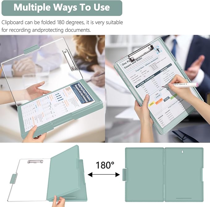 SFLHHDM Clipboard with Storage,Heavy Duty Clip Boards 8.5x11 with 2 Storage Case,Clear Visible Panel Storage Clipboards,Side Opening Nursing Clipboard Folder for Office Supplies-Dark Green