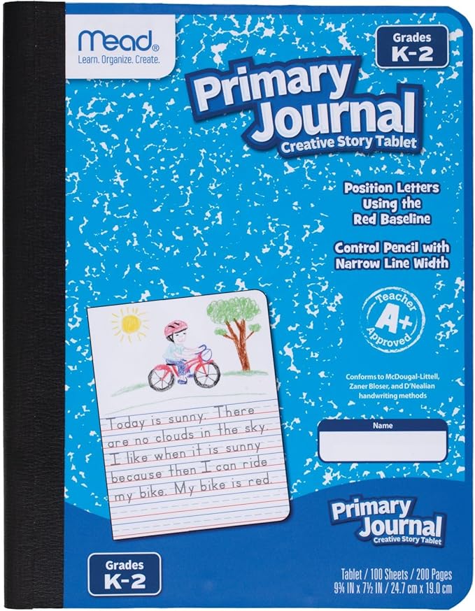 Mead Primary Journal, Half Page Ruled, Grades K-2, 7 1/2" x 9-3/4", 100 Sheets, Color Will Vary (10297)