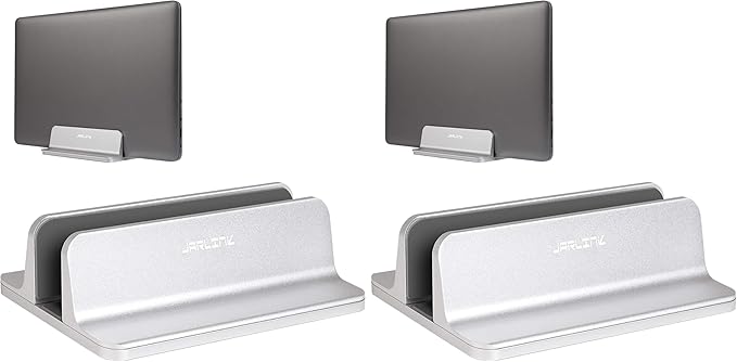 JARLINK Vertical Laptop Stand, Aluminum Laptop Holder Desktop Stand with Adjustable Dock Size (up to 17.3 inches) Compatible with All MacBook/Surface/Dell/Gaming Laptops (Silver) (Pack of 2)