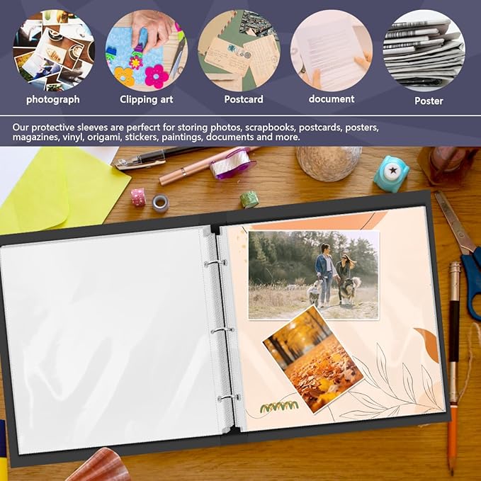 100 Sheets 12''x12'' Heavyweight Plastic Page Protectors, Scrapbook Page Protectors, Craft Paper Protective Sleeves, Scrapbook Refill Pages for Photo Scrapbook Binder Album