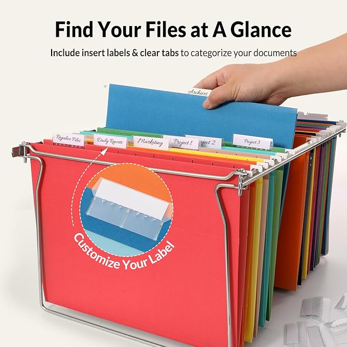 SUNEE Hanging File Folders, 50 Pack Letter Size Hanging File Folders with 1/5-cut Tabs, Stay Organized for Your Home and Office Bulk File, Documents and Paper,10 Assorted Colors