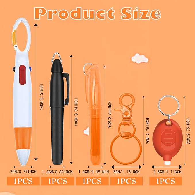 Nurse Pen Set, Badge Reel Pen Include Highlighter, Permanent Marker, LED Keychain Flashlight, Ballpoint Pen, and Nursing Keychain Clip (Orange)