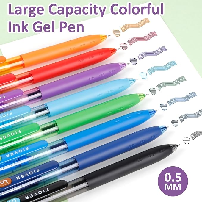 FIOVER Colored Gel Pens, 0.5mm Quick Dry Ink Fine Point Smooth Writing Colorful Pens for Journaling, School Supplies, Gifts for Nurses and Teens, Stocking Stuffers for Women (8PCS)
