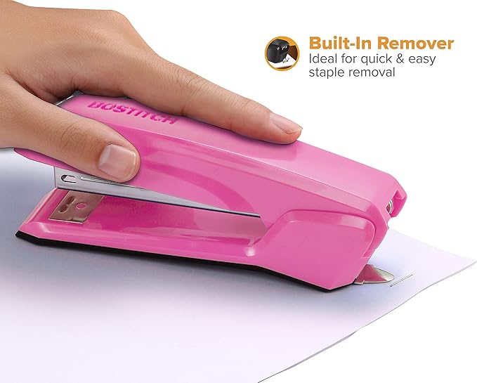 Bostitch Office Ascend 3 in 1 Stapler Integrated Remover & Staple Storage, 420 Staples Included, 20 Sheet Capacity, Lightweight, Pink