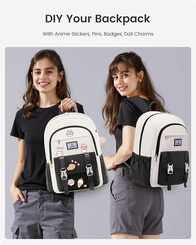 LOVEVOOK School Backpack for Girls Boys,Bookbag for Teen with Pouch Pocket for Large Capacity Cup, Waterproof School Bookbag, Preppy Backpack Travel Daypack with 15.6 inch Laptop Compartment