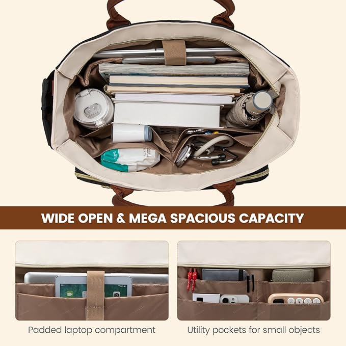 LOVEVOOK Laptop Tote Bag for Women, Teacher Nurse Work Bags with Laptop Compartment, Laptop Bag With Large Cup Holder, Professional Briefcase Business Large Purses Handbag, Dark Apricot-brown 17 Inch