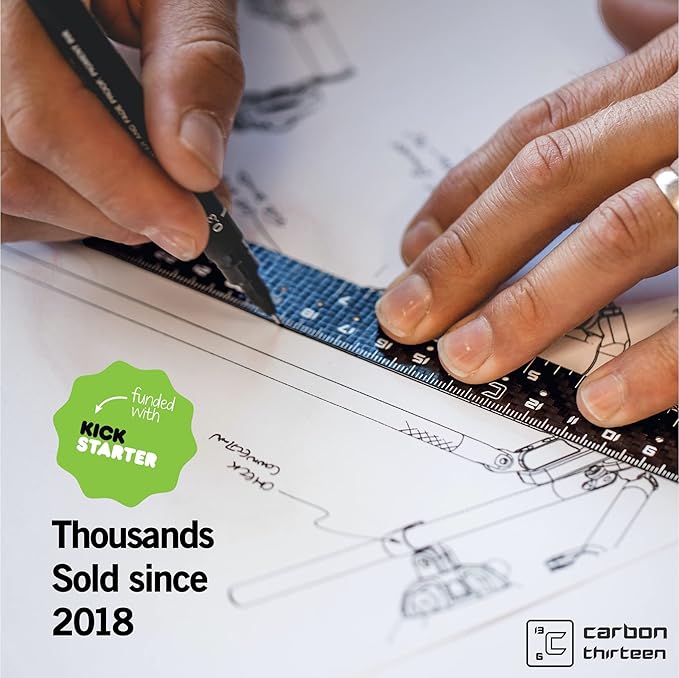 5 Piece Carbon Fibre Geometry Set by Carbon13 - Architecture Drafting Tools - Engineering Tools for Engineer - Professional Drafting Square Triangle Drawing Ruler Set